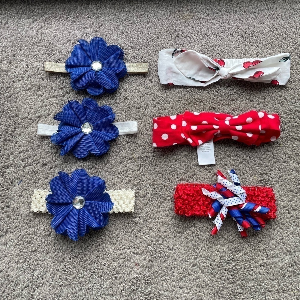 Set Of 6 Red White Blue Patriotic Inspired Infant Toddler Girls Headbands